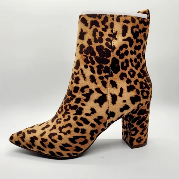 New Tan Leopard Print Olyvia Block Heel Zip Ankle Bootie Sz 7 - Picture 6 of 14